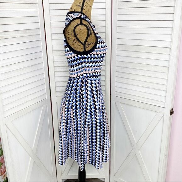 Susan Monaco Stitch Fix Geometric Print Fit & Flare Dress Blue Pink Small - Picture 3 of 12